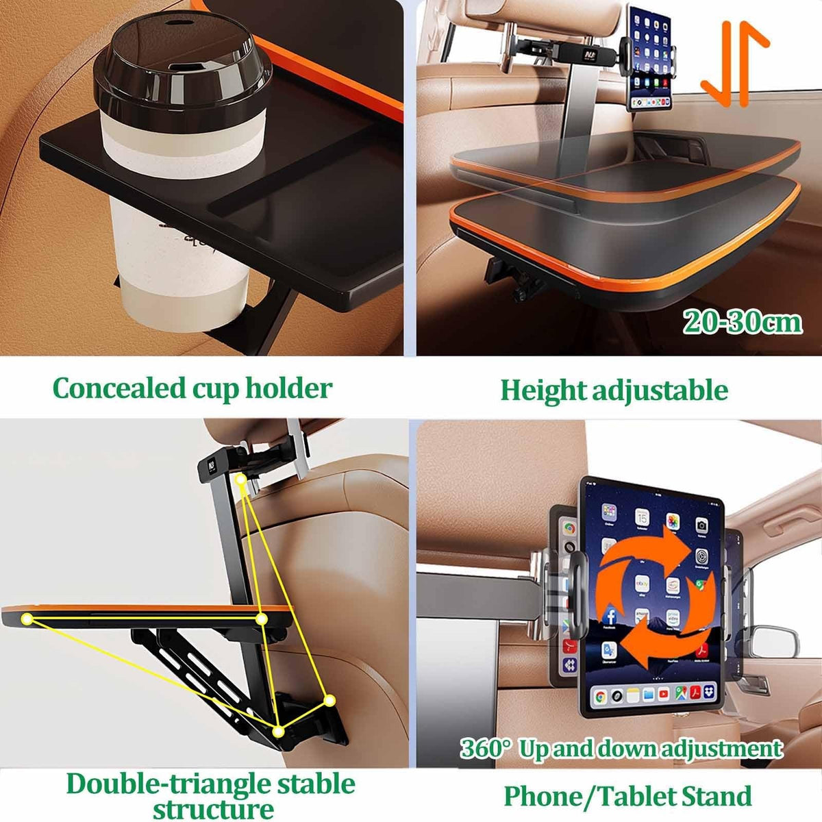 Foldable Backseat Laptop Tray with Phone & Cup Holder