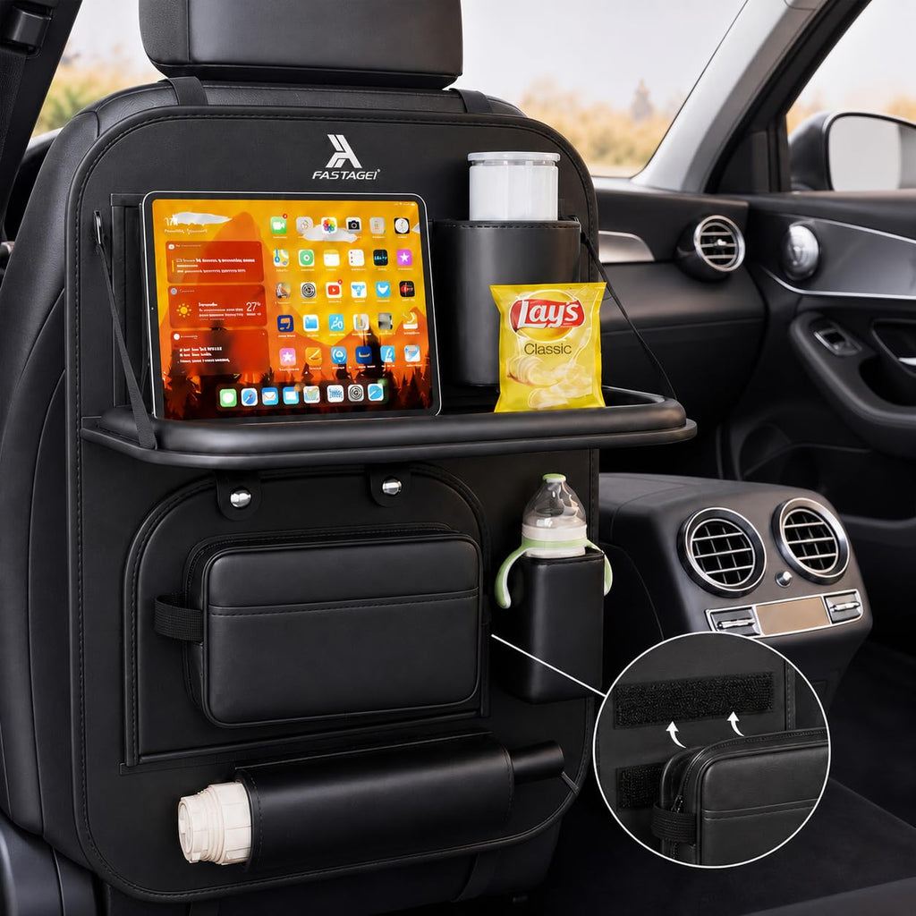FASTAGEI Leather Backseat Organizer with Detachable Tray