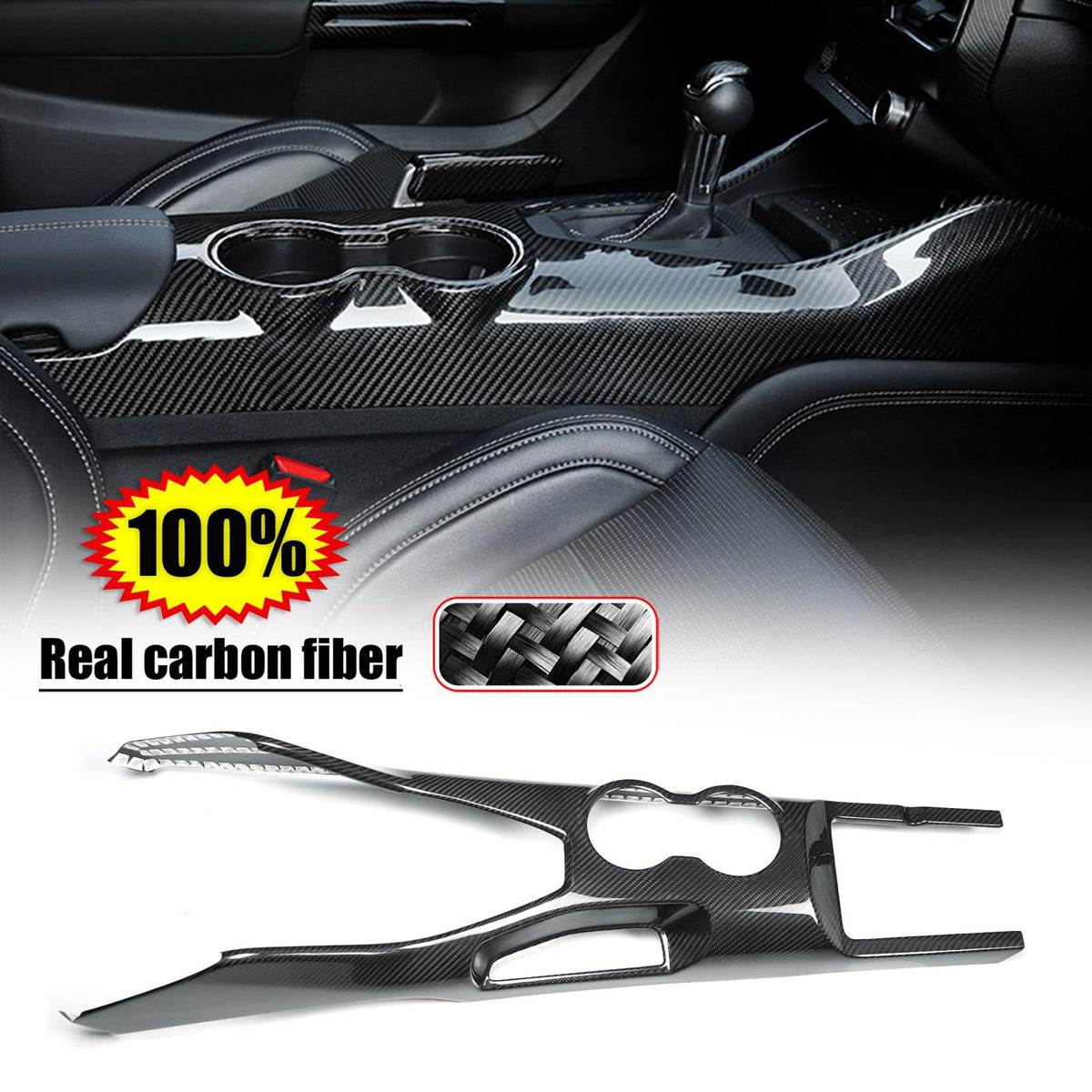 FINMOKAL Carbon Fiber Gear Shift Panel Trim for Ford Mustang