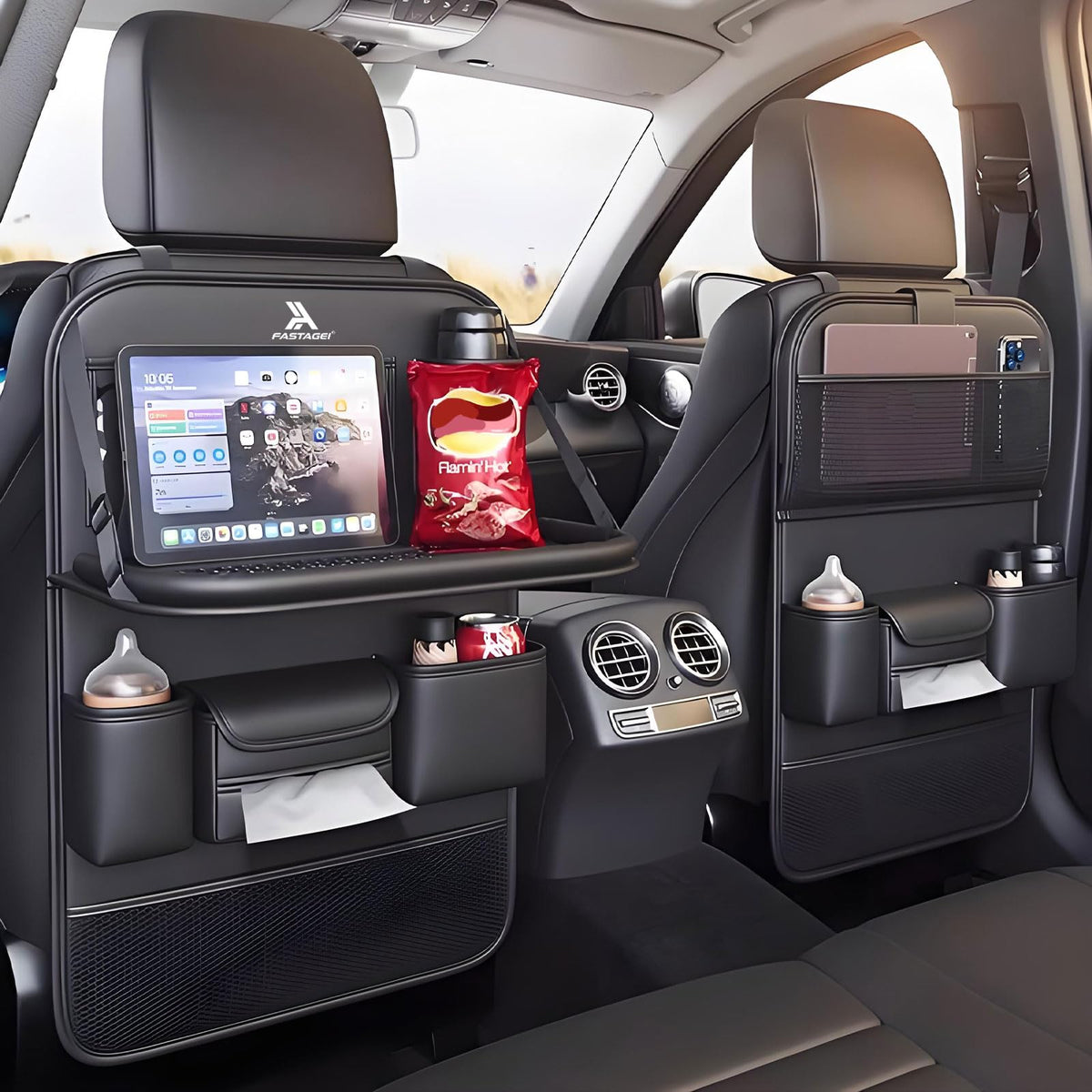 FASTAGEI Foldable Car Backseat Organizer with Table Tray