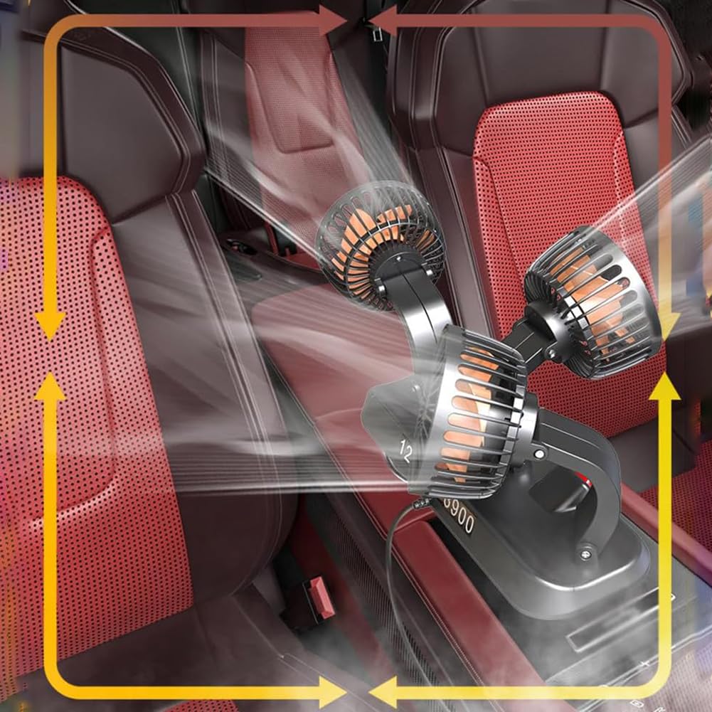 UPWONEA Triple-Head 12V Car Cooling Fan with 2 Speeds