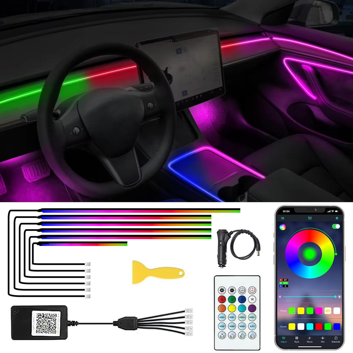 Acrylic Car Ambient LED Light Kit with App & Remote Control