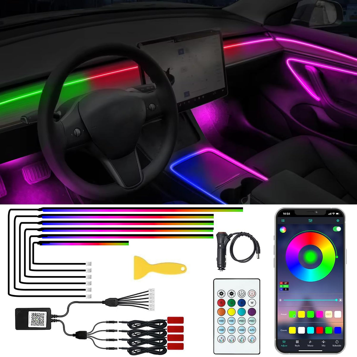 Acrylic Car Ambient LED Light Kit with App & Remote Control