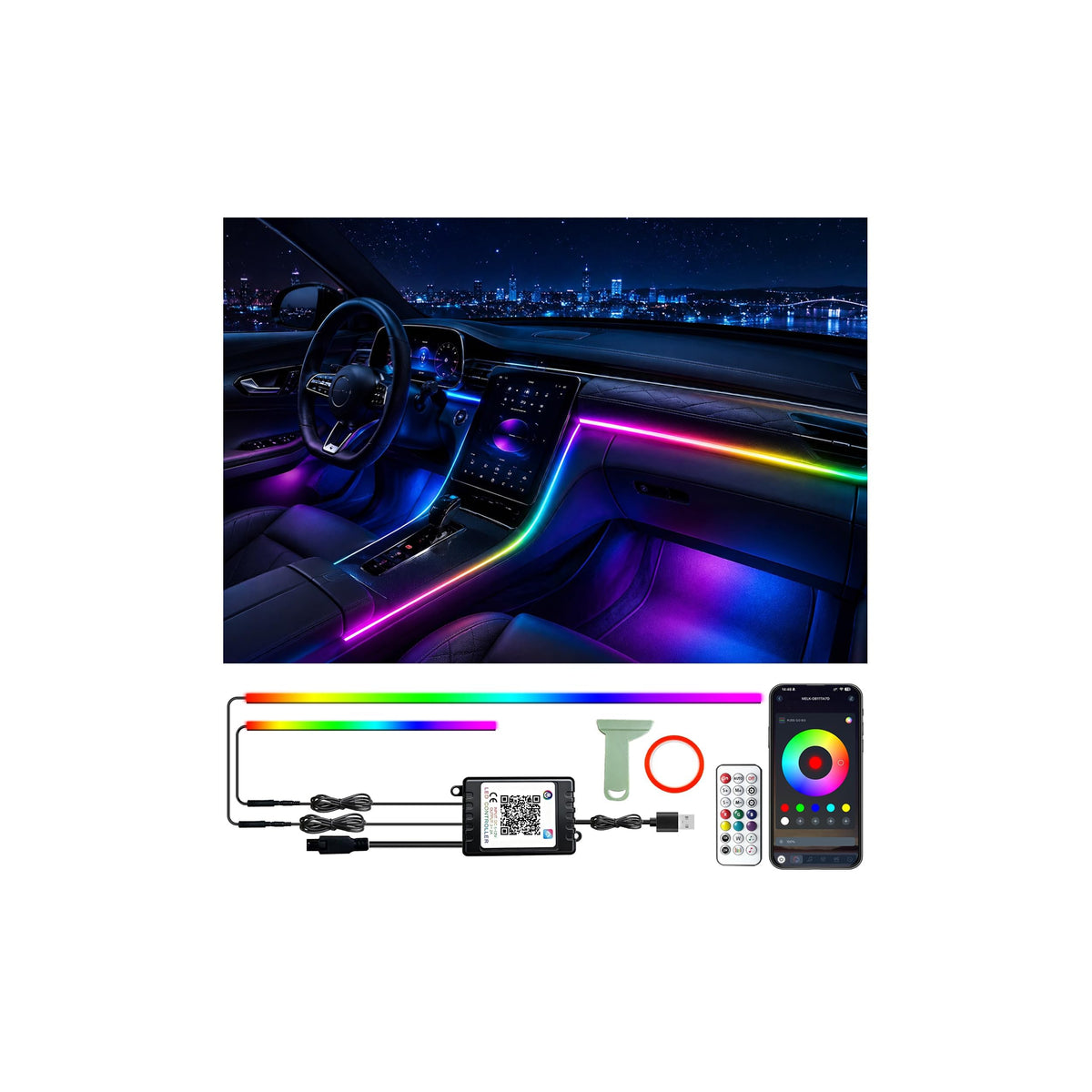 RGB-IC Car Ambient LED Strip Light Kit with App & Remote
