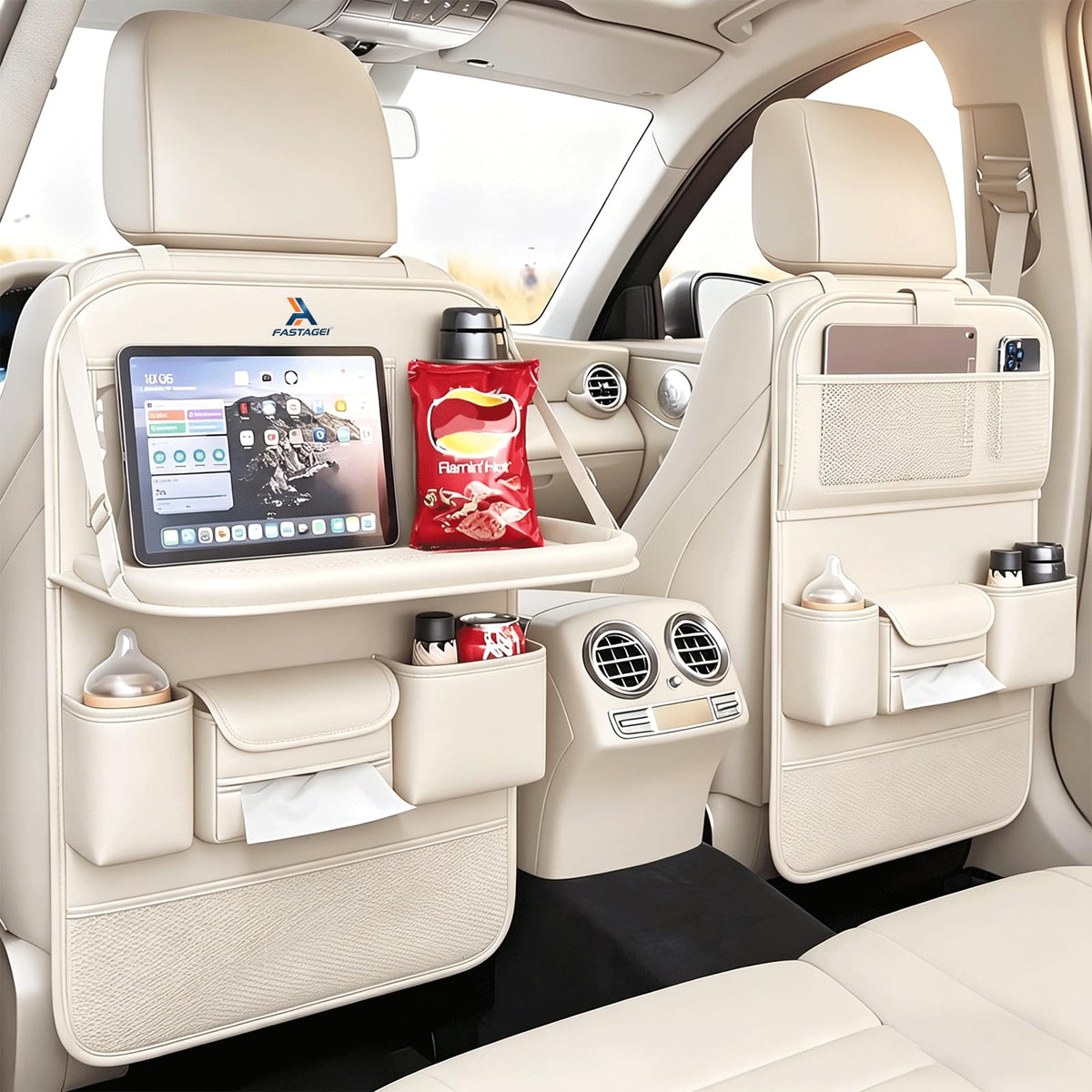 FASTAGEI Foldable Car Backseat Organizer with Table Tray