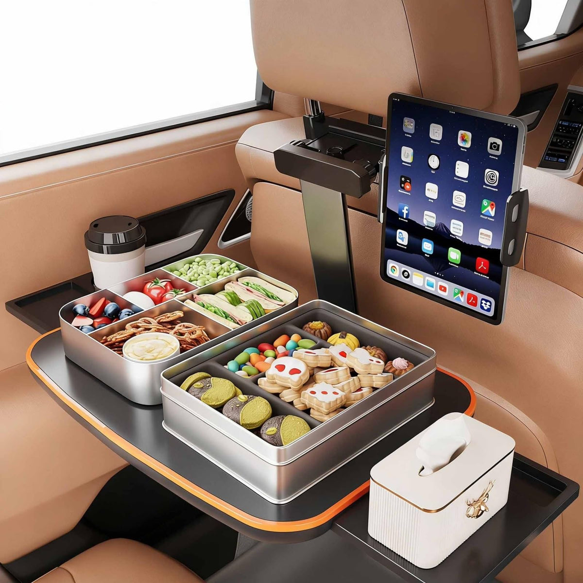 Foldable Backseat Laptop Tray with Phone & Cup Holder