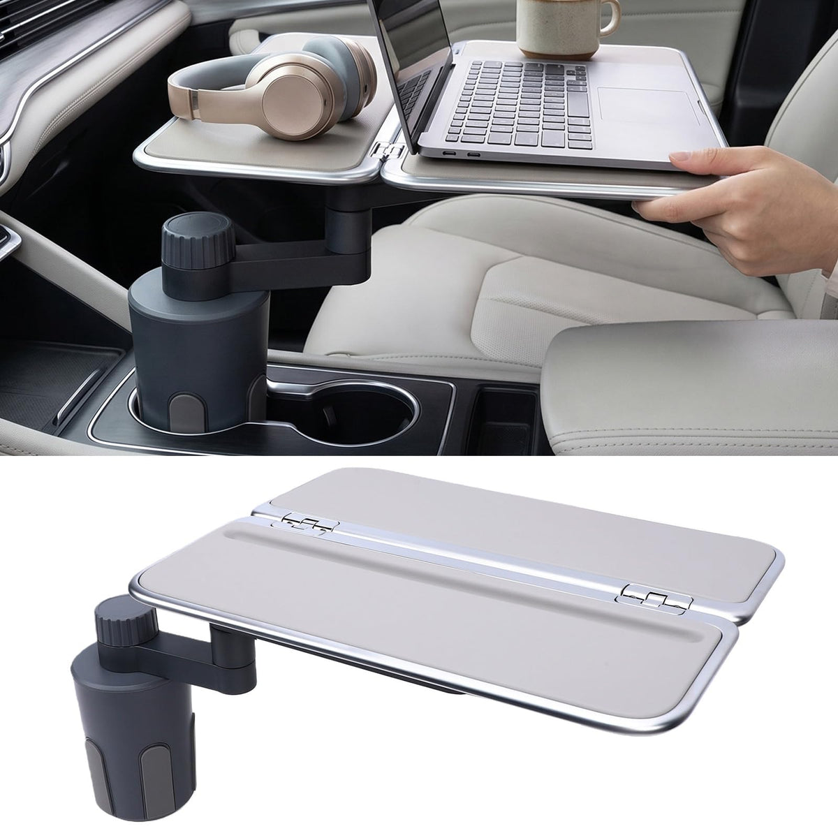 Depisuta 360° Rotating Car Cup Holder Tray with Phone Holder