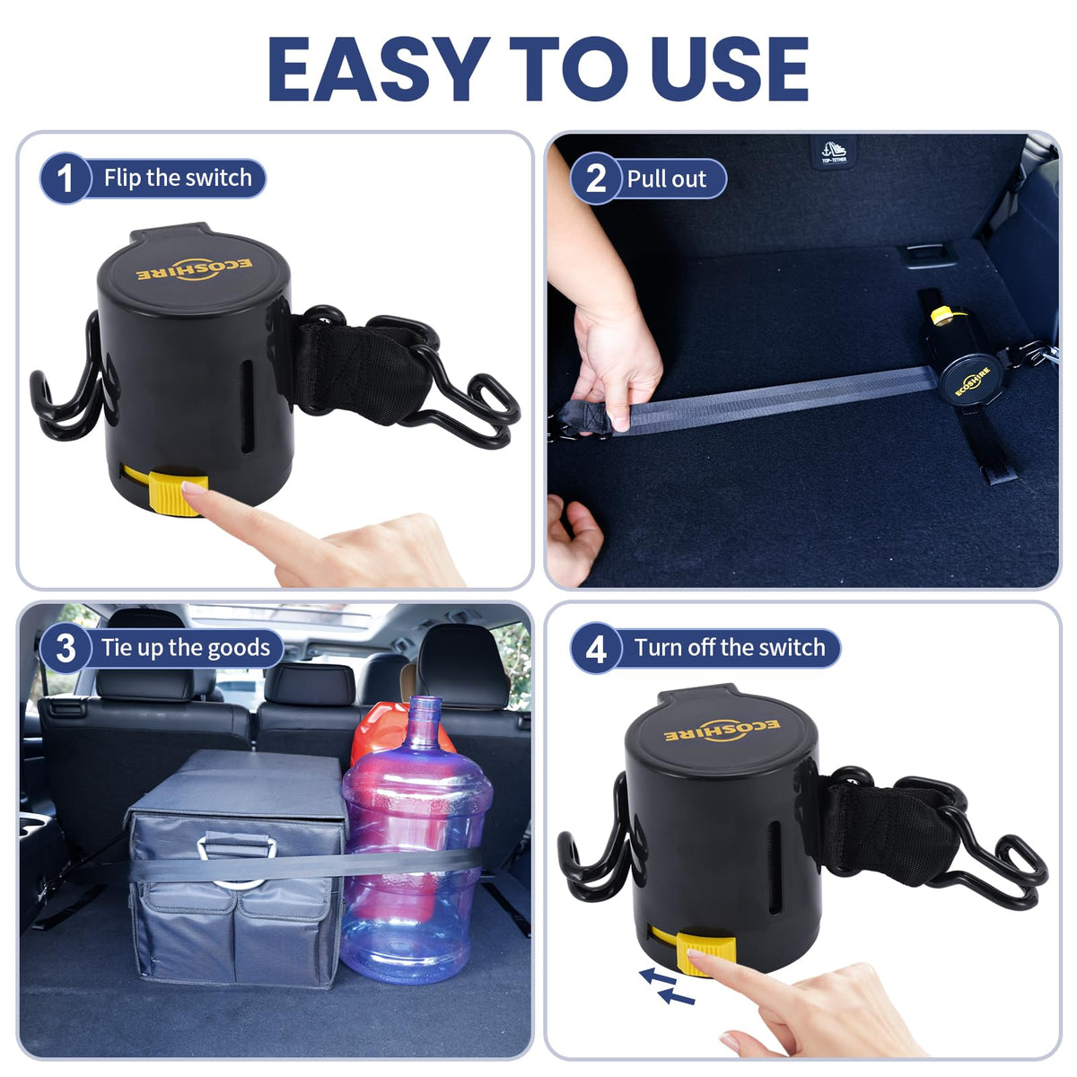 ECOSHIRE Self-Retracting Car Trunk Cargo Straps with Hooks