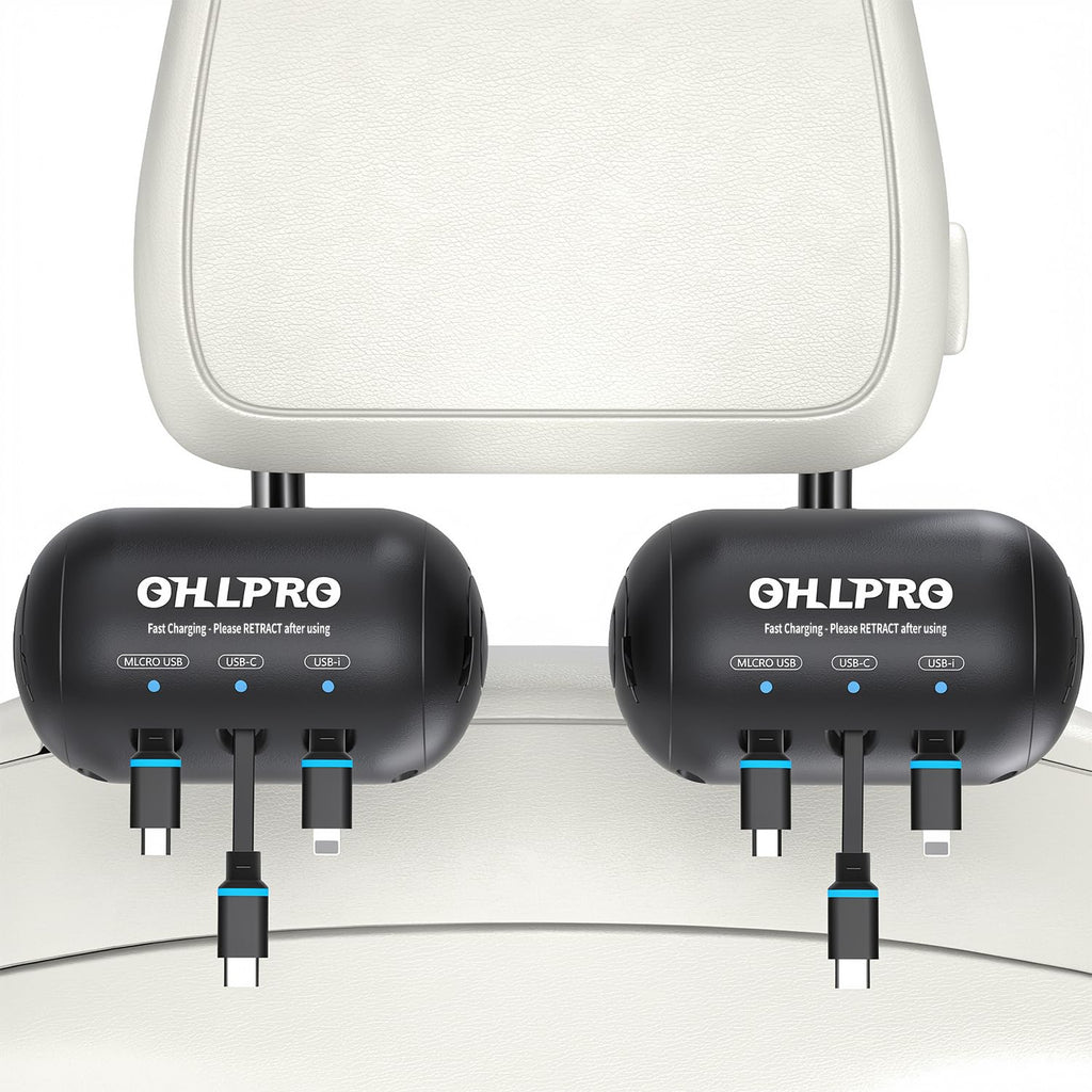 OHLPRO 3-in-1 Retractable Backseat Car Charging Station