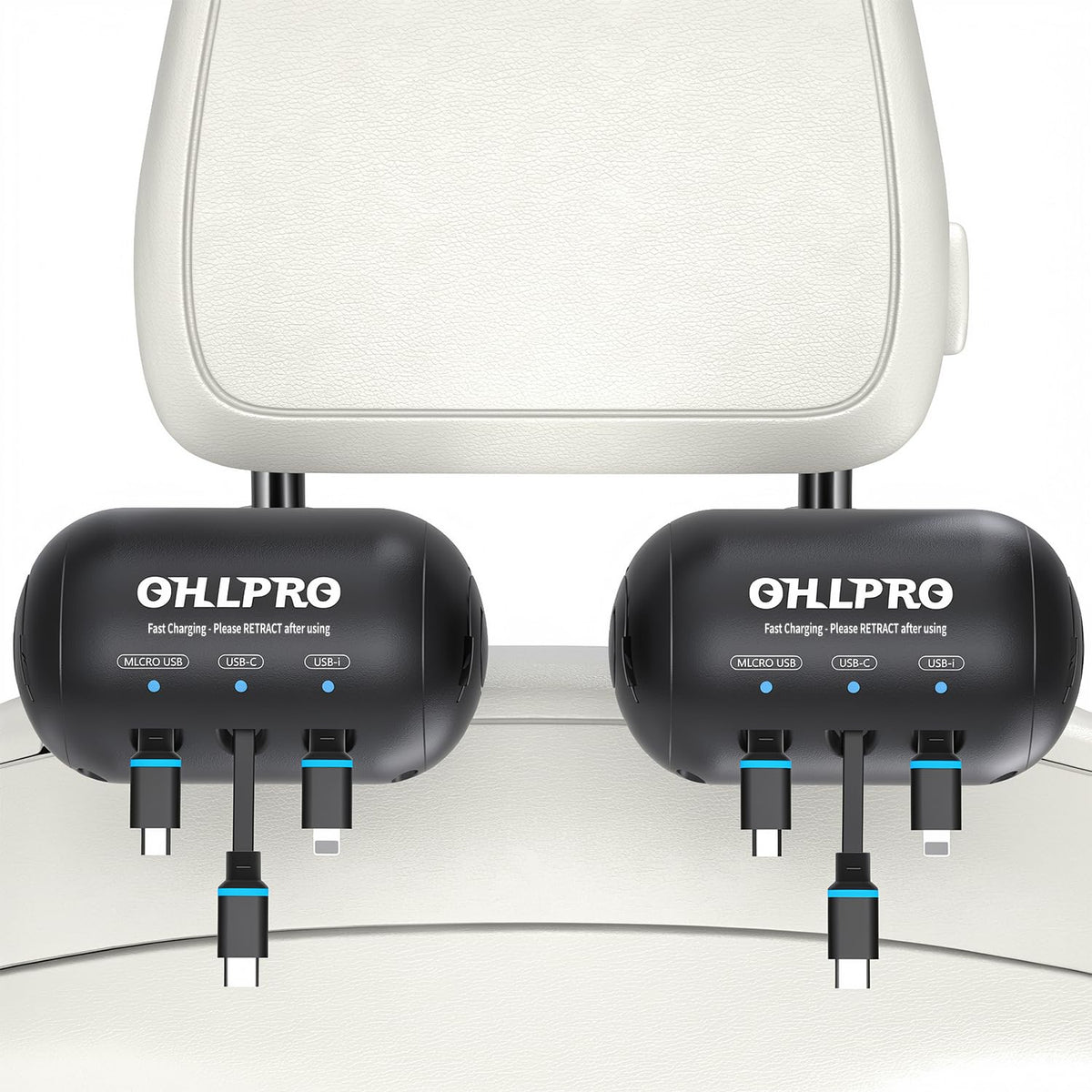 OHLPRO 3-in-1 Retractable Backseat Car Charging Station