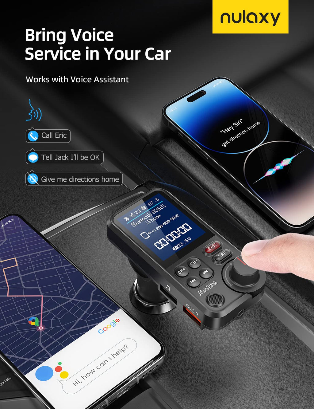 Nulaxy KM30 Bluetooth FM Transmitter with QC3.0 Charging