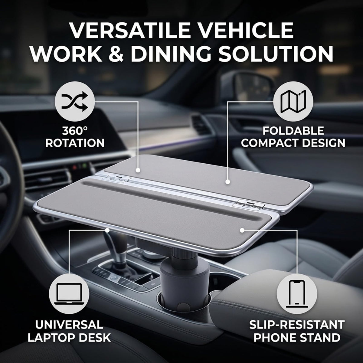 Depisuta 360° Rotating Car Cup Holder Tray with Phone Holder