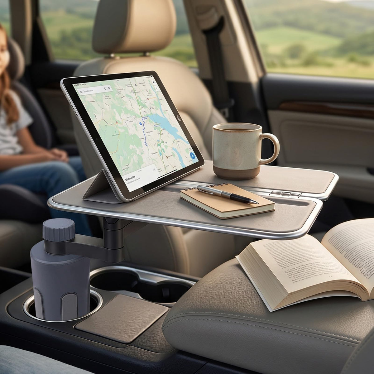Depisuta 360° Rotating Car Cup Holder Tray with Phone Holder