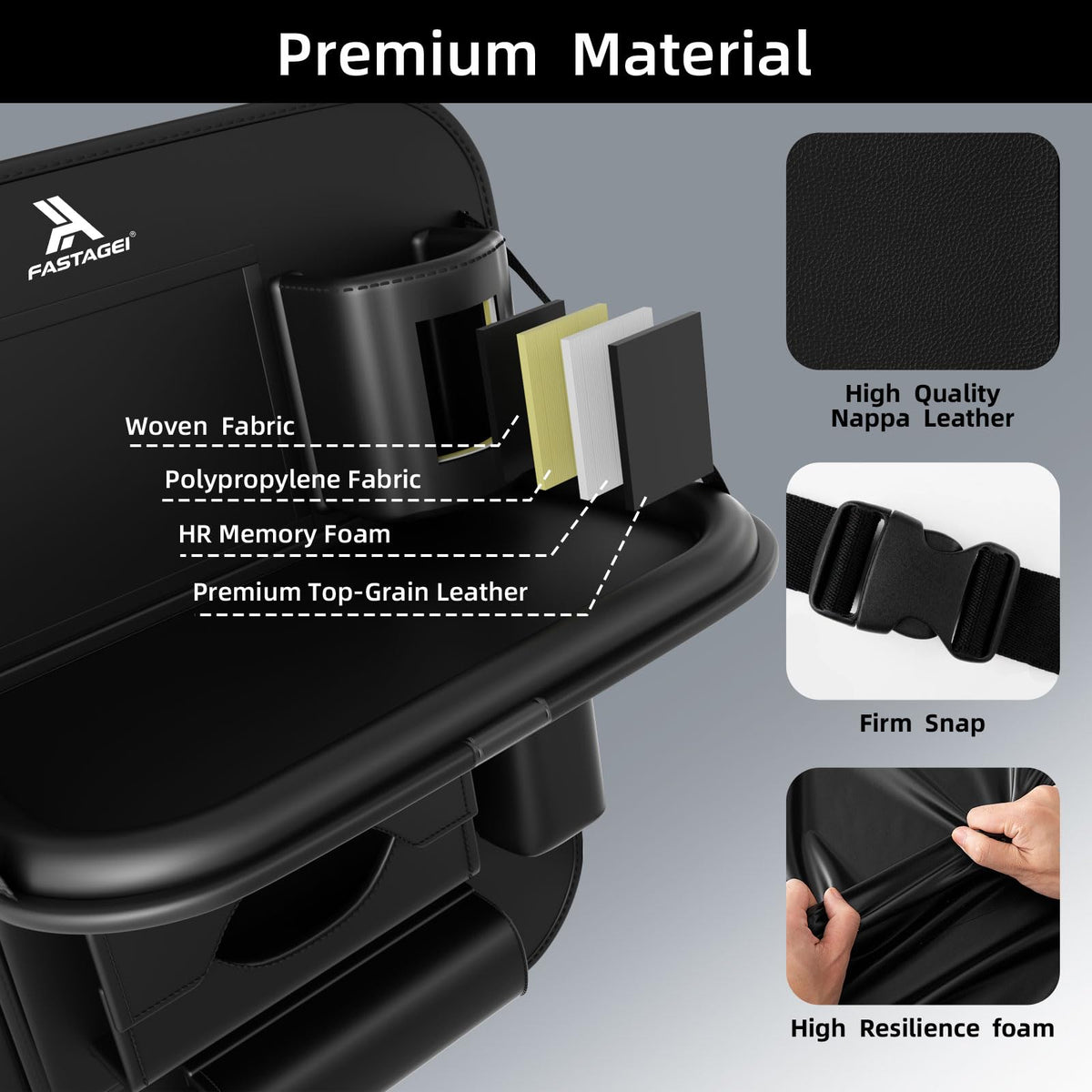 FASTAGEI Leather Backseat Organizer with Detachable Tray