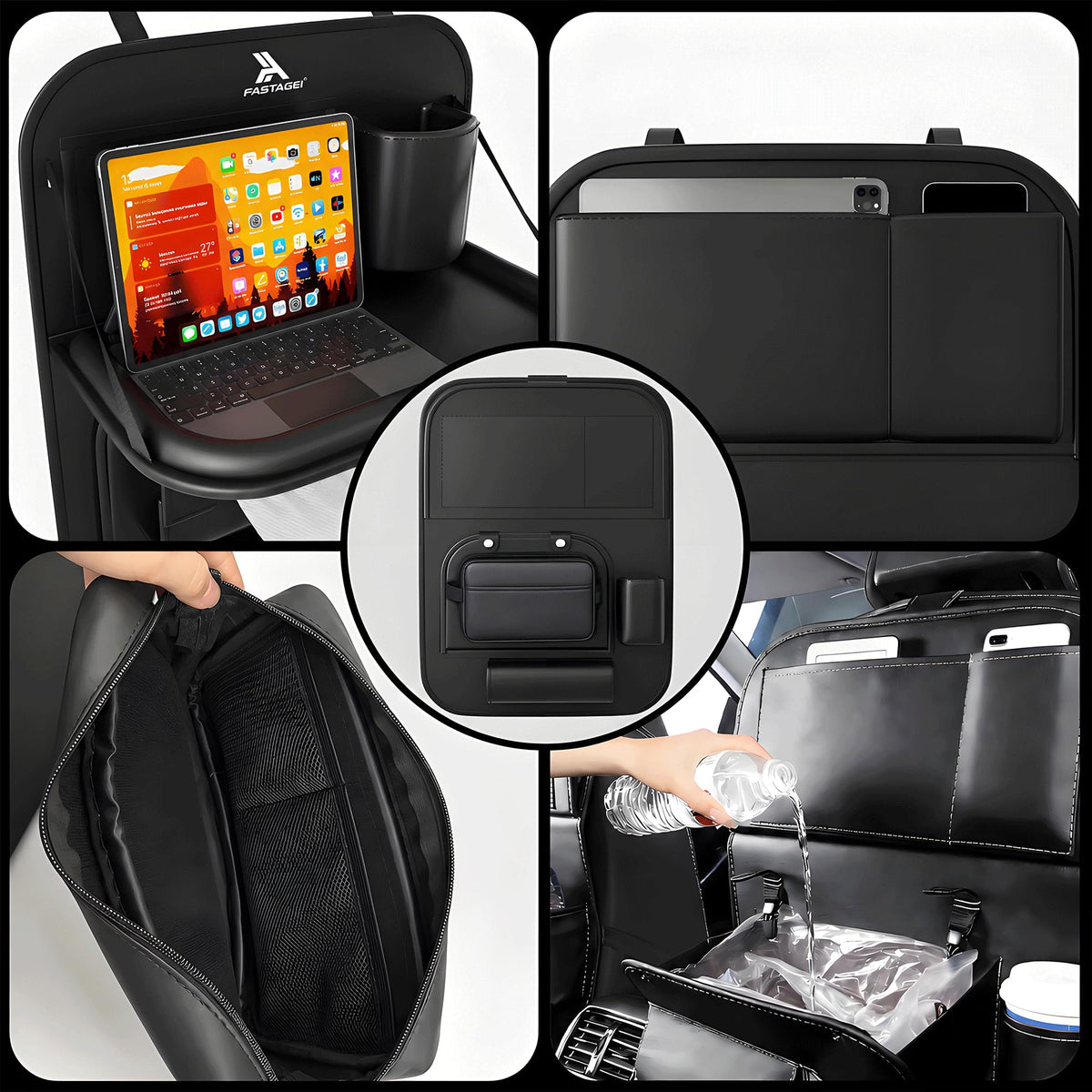 FASTAGEI Leather Backseat Organizer with Detachable Tray