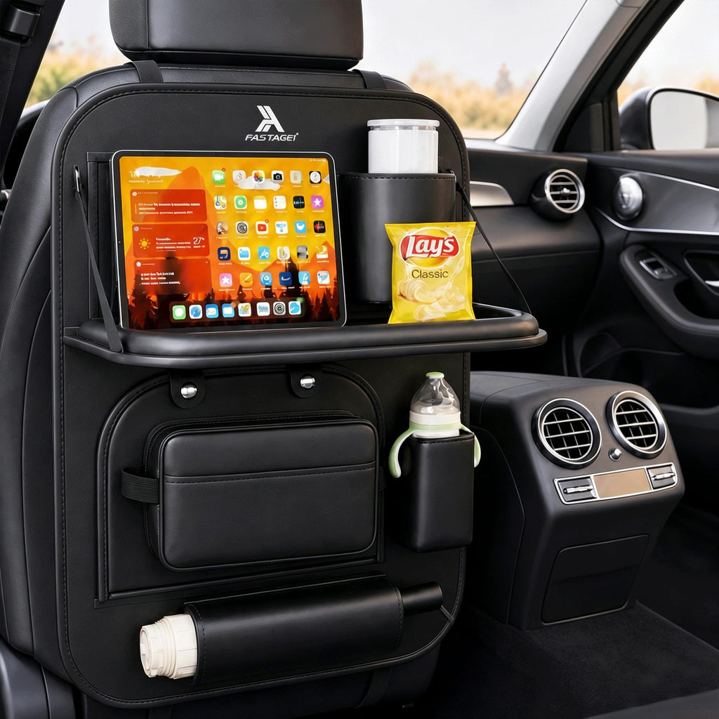 FASTAGEI Leather Backseat Organizer with Detachable Tray