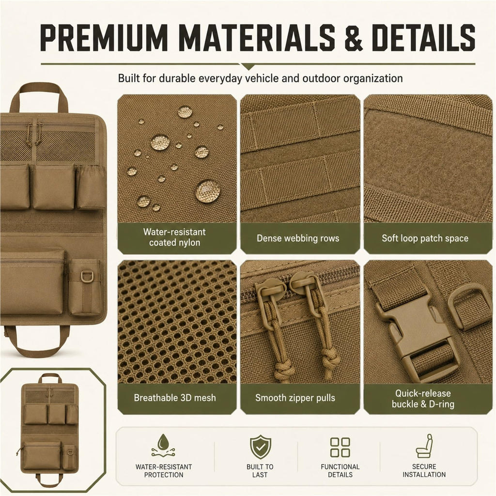 Tactical MOLLE Car Seat Back Organizer with Storage Pockets