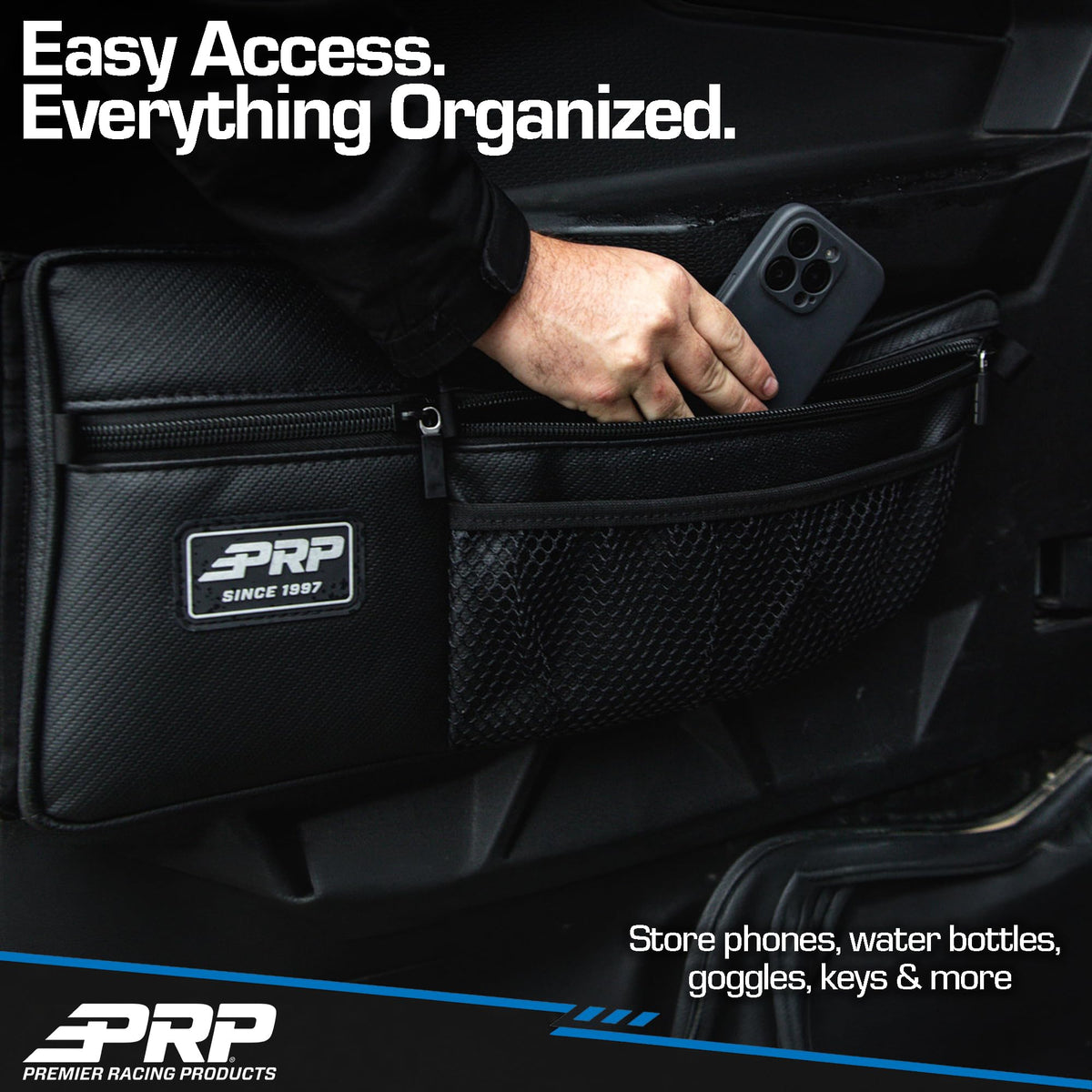 PRP Front & Rear Door Storage Bags with Knee Pads for Polaris RZR