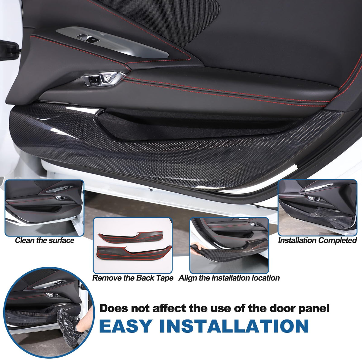 Car Door Anti Kick Cover Compatible with Chevrolet Corvette C8 2020-2026,Carbon Fiber Door Guard Side Edge Protector,Door Panel Anti-Collision Strips Cover Trim Accessories