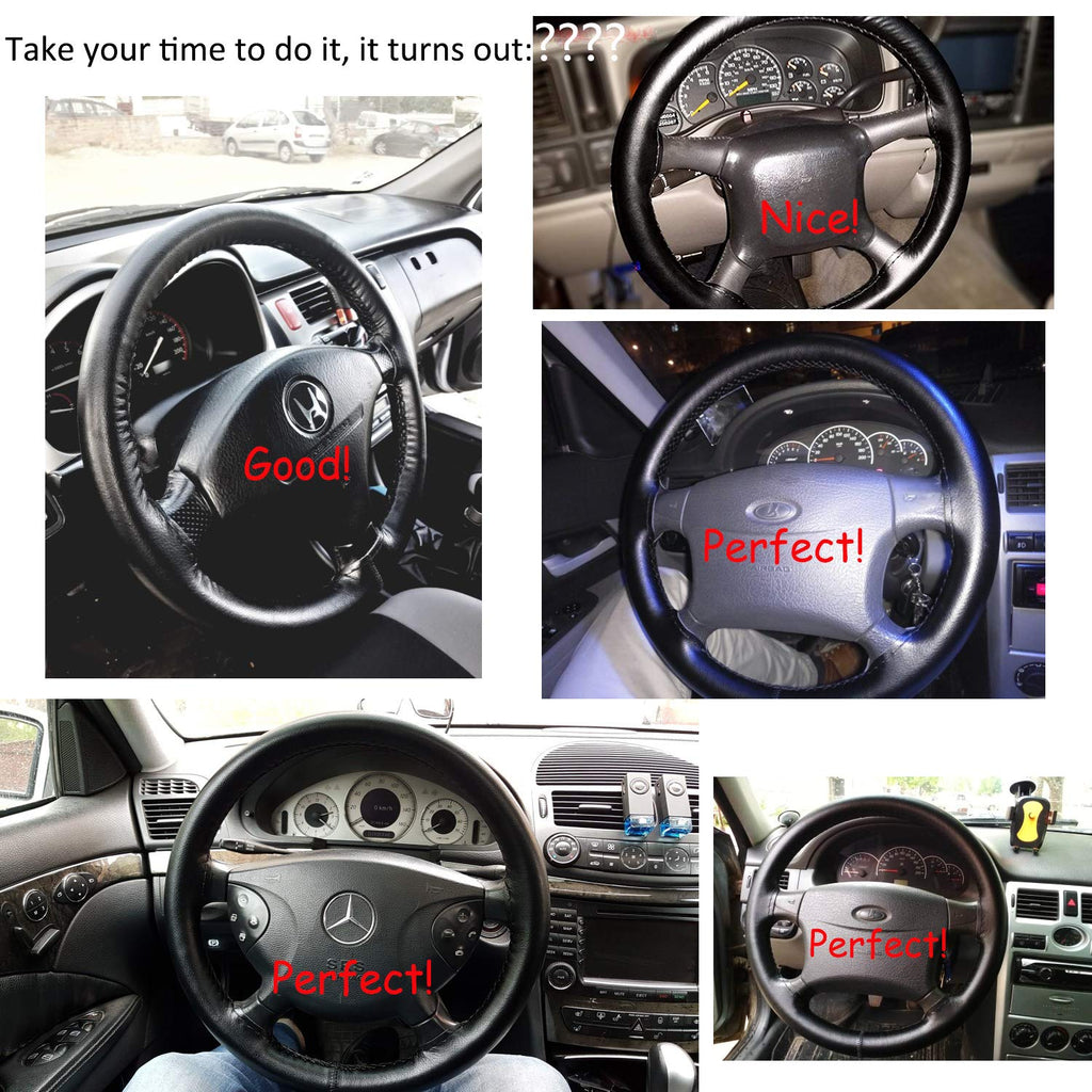 BMLEI Stitch-On Leather Car Steering Wheel Wrap Cover