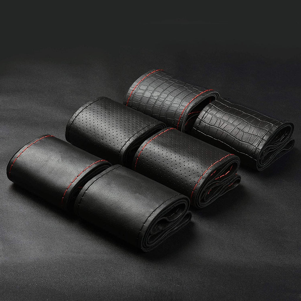 BMLEI Stitch-On Leather Car Steering Wheel Wrap Cover