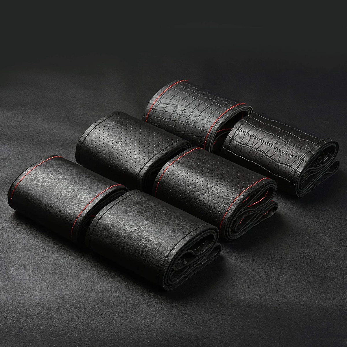 BMLEI Stitch-On Leather Car Steering Wheel Wrap Cover