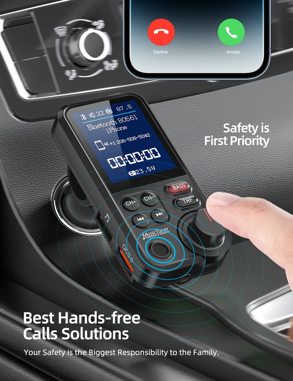 Nulaxy KM30 Bluetooth FM Transmitter with QC3.0 Charging