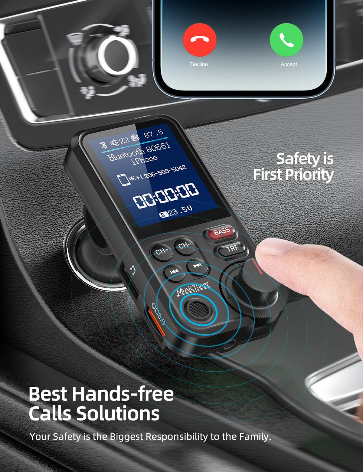 Nulaxy KM30 Bluetooth FM Transmitter with QC3.0 Charging