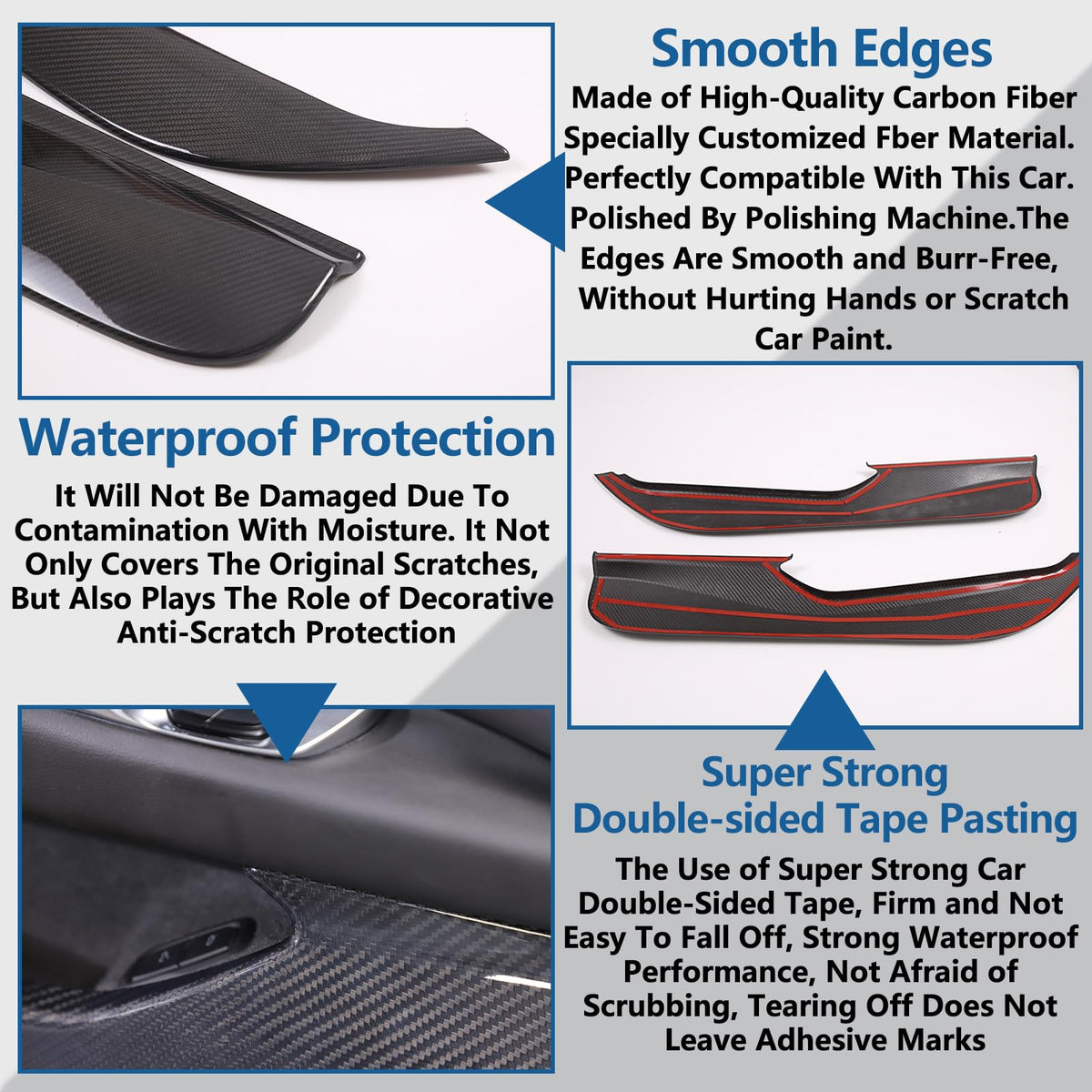 Car Door Anti Kick Cover Compatible with Chevrolet Corvette C8 2020-2026,Carbon Fiber Door Guard Side Edge Protector,Door Panel Anti-Collision Strips Cover Trim Accessories