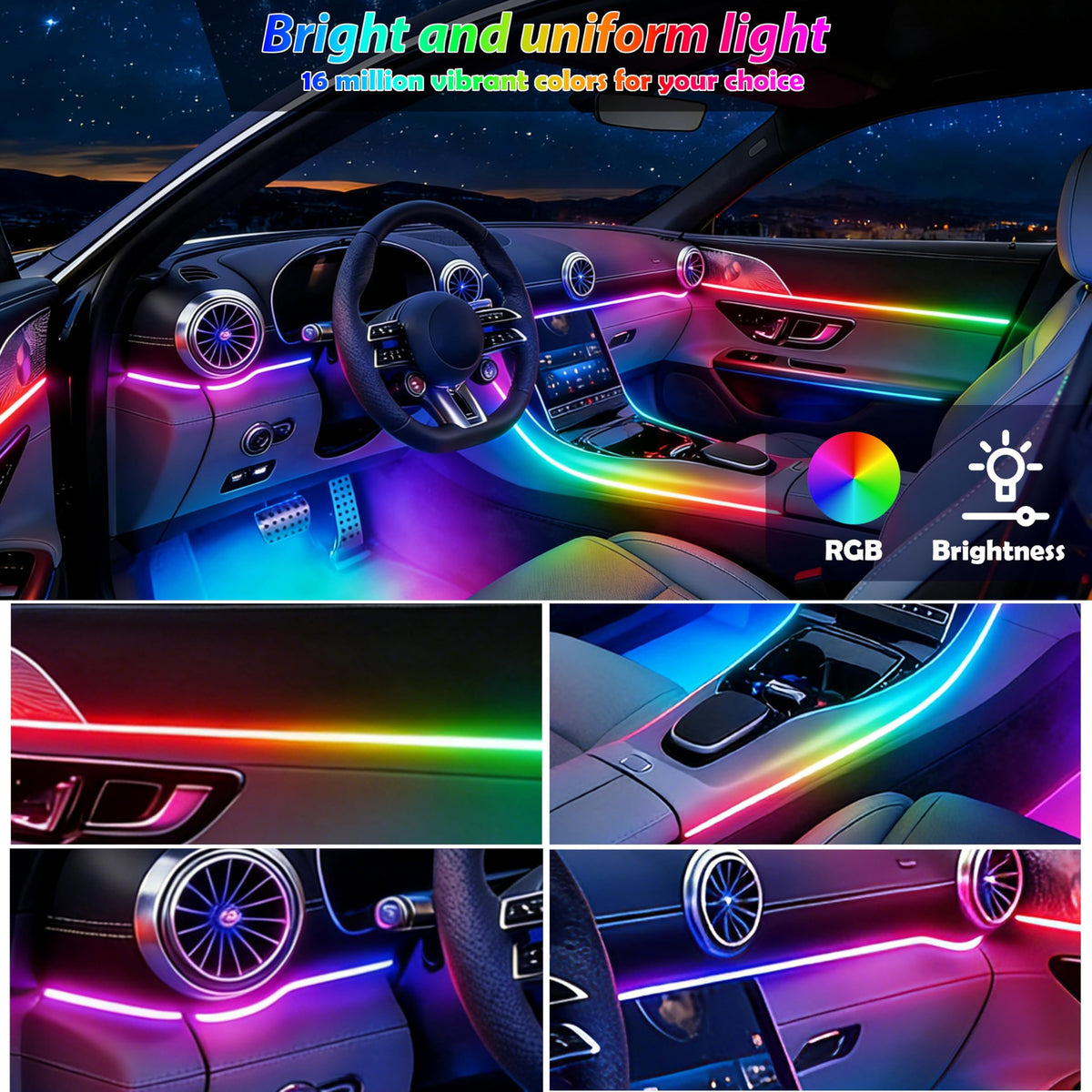 RGB-IC Car Ambient LED Strip Light Kit with App & Remote
