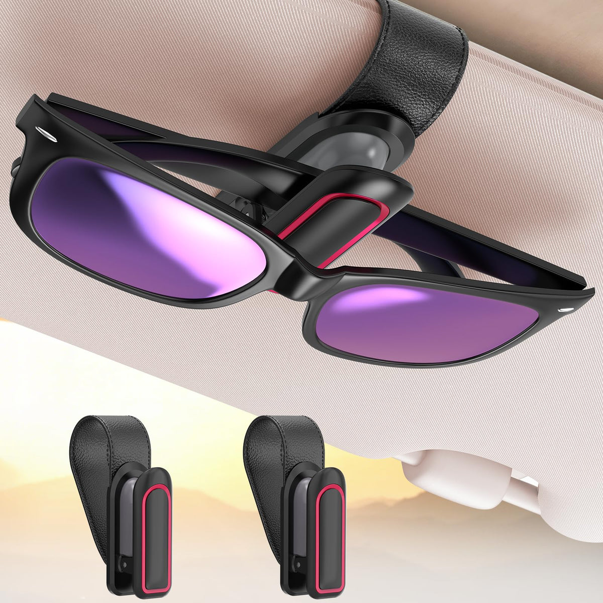 Veharvim 2-Pack Car Visor Sunglasses Holder Clips