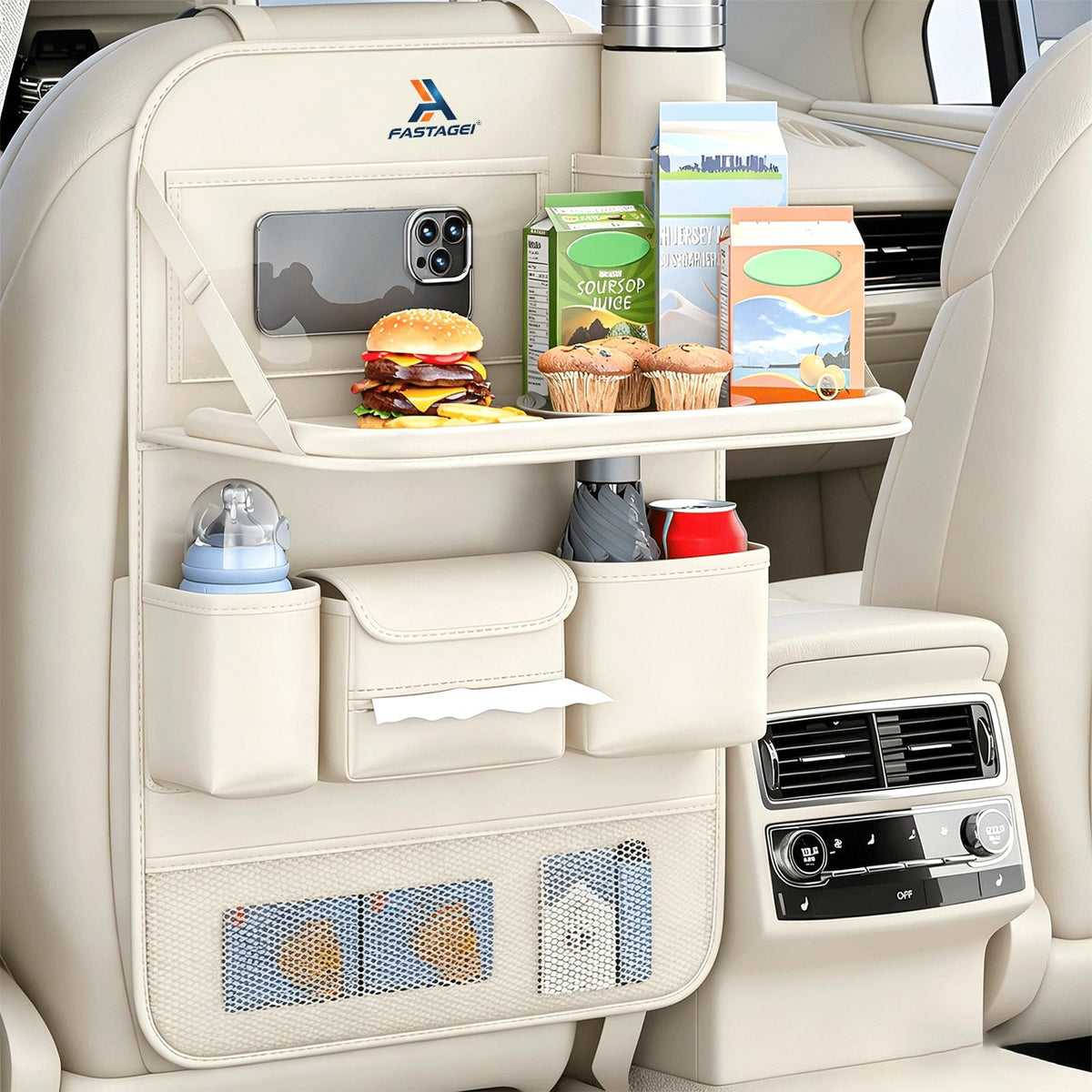 FASTAGEI Foldable Car Backseat Organizer with Table Tray