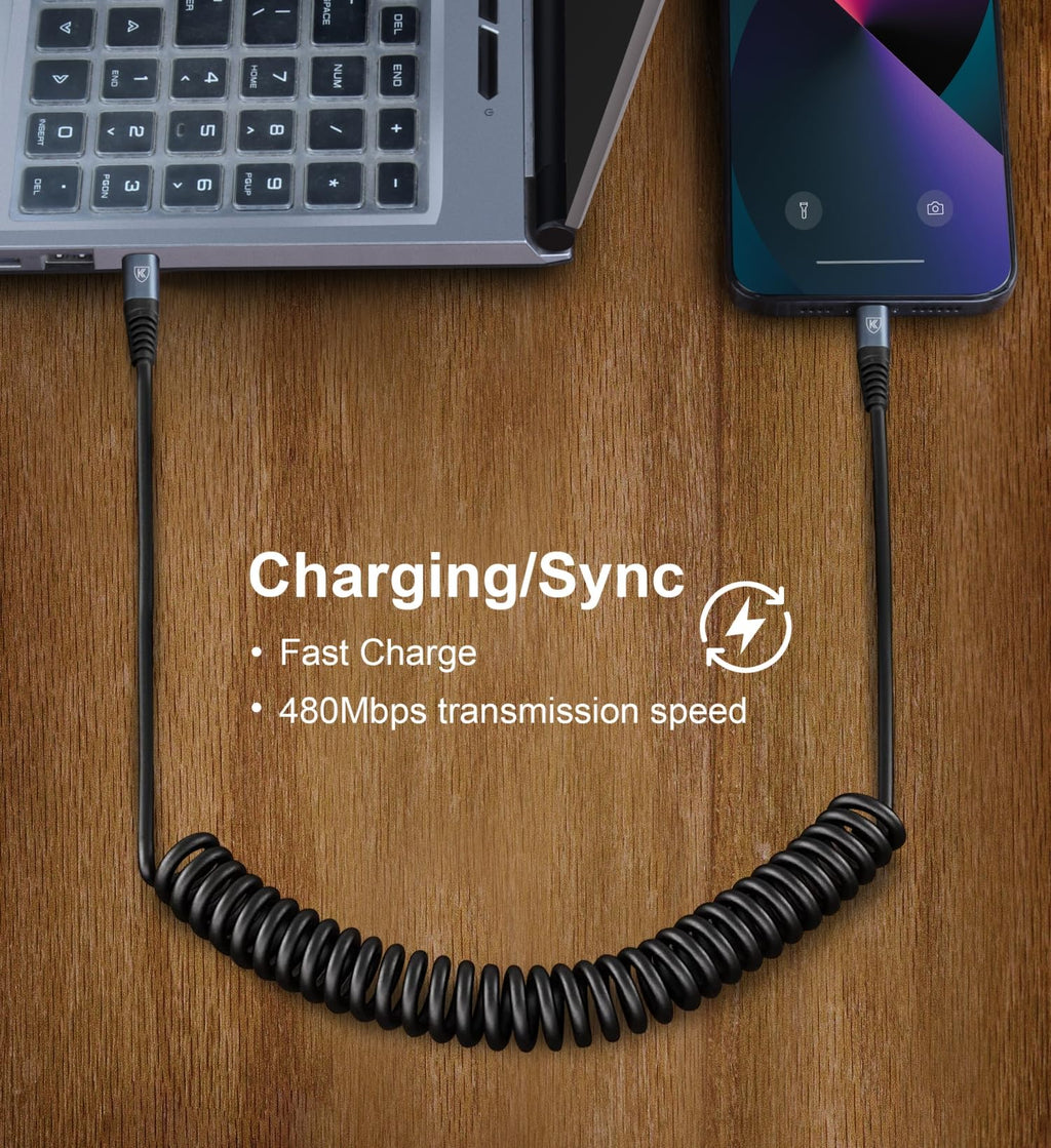 KIYODA 2-Pack Coiled USB-C Car Charging Cables