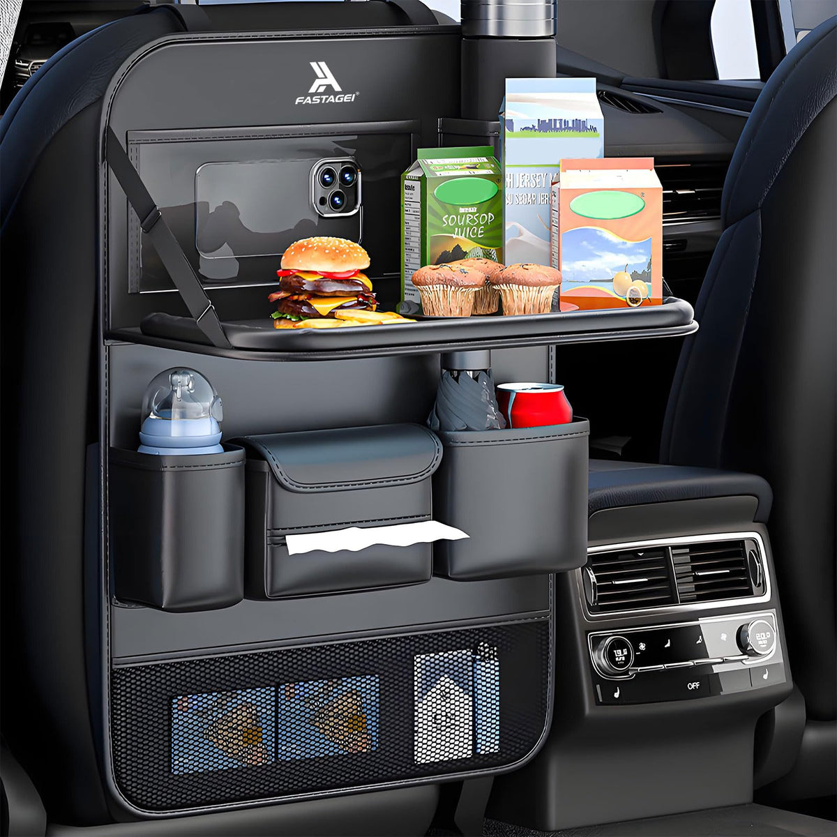 FASTAGEI Foldable Car Backseat Organizer with Table Tray