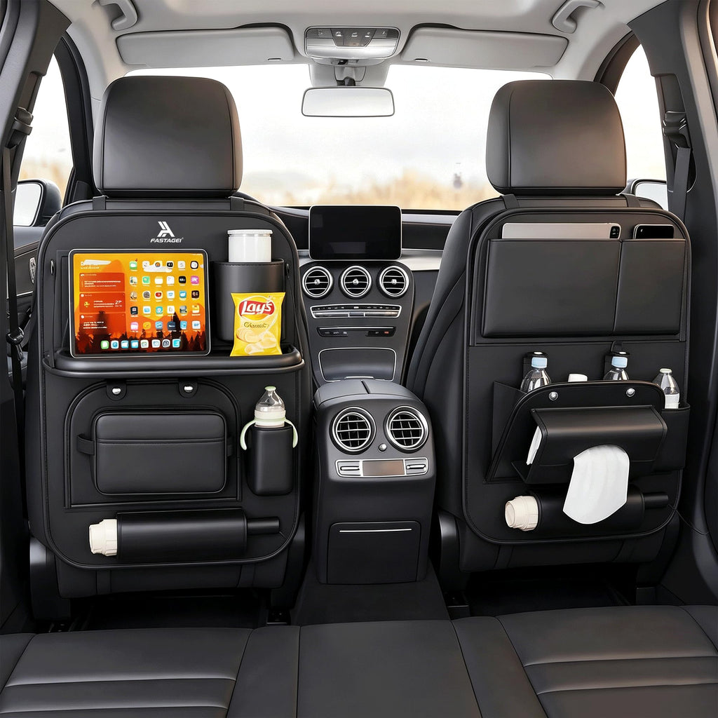 FASTAGEI Leather Backseat Organizer with Detachable Tray