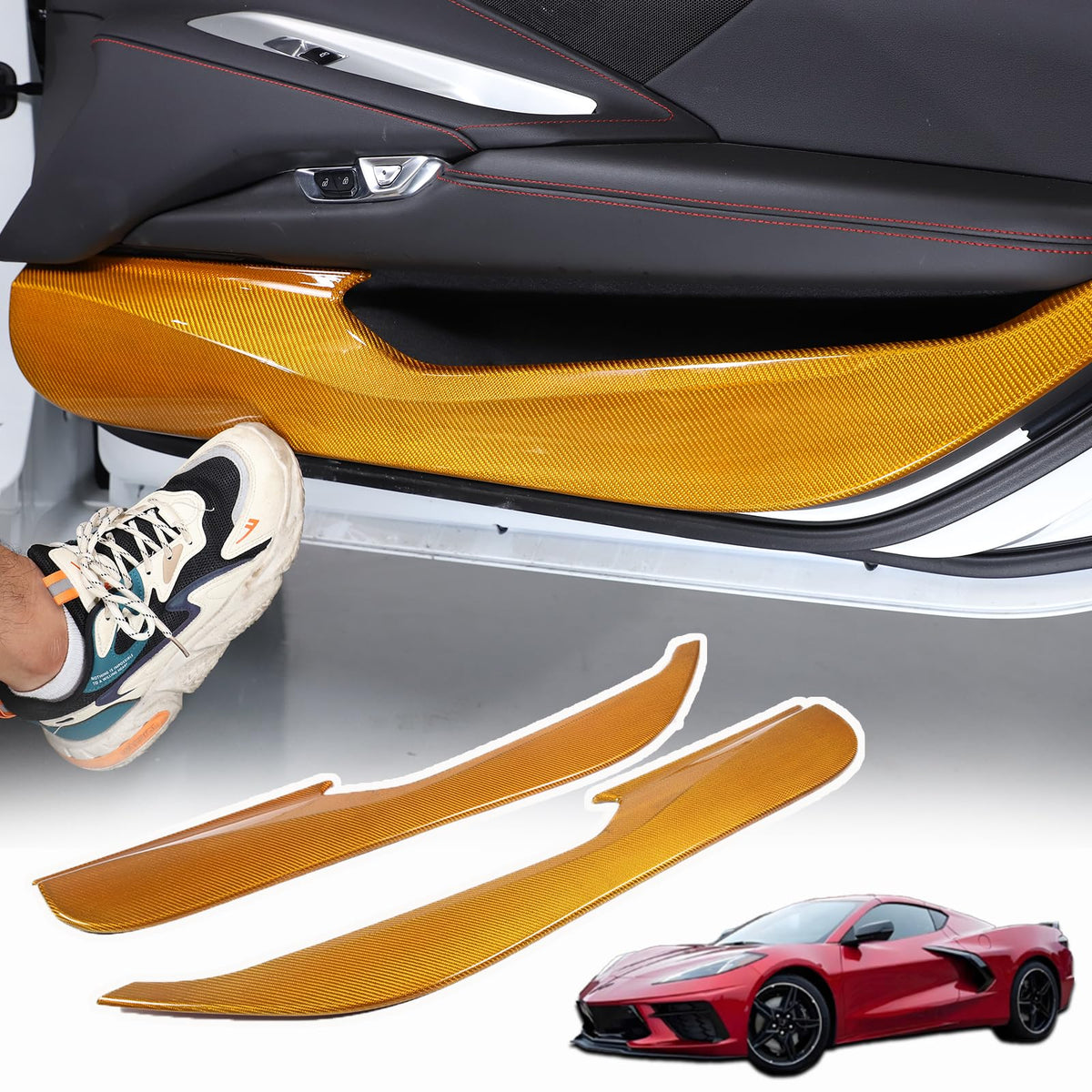 Carbon Fiber Door Kick Protectors for Corvette C8 2020–2026